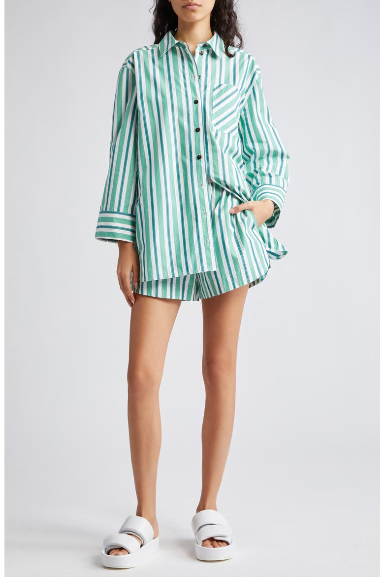 Stripe Organic Cotton Button-Up Shirt, Alternate, color, CREME DE MENTHE