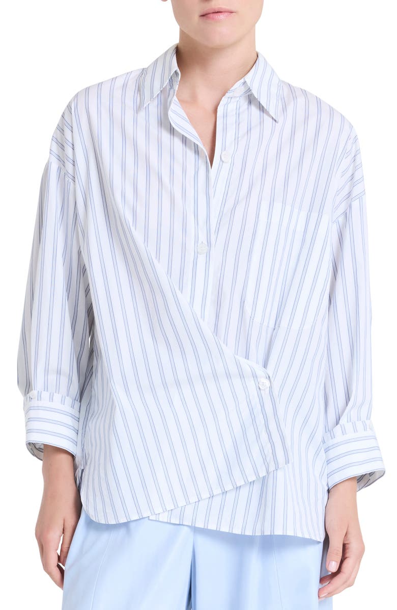 TWP New Earl Stripe Cotton Button-Up Shirt, Main, color, White / Midnight
