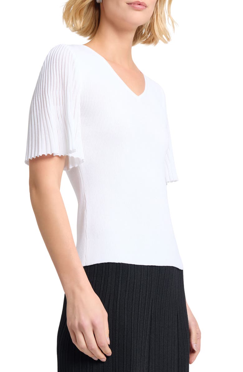Misook Flutter Sleeve Rib Top, Alternate, color, White