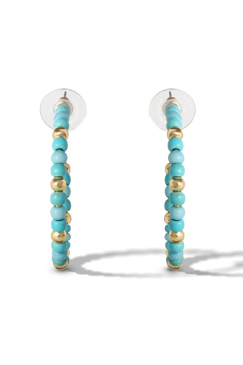 Turquoise Gold Bead Hoop Earrings, Turquoise Hoop Earrings, Alternate, color, Gold, silver, turquoise