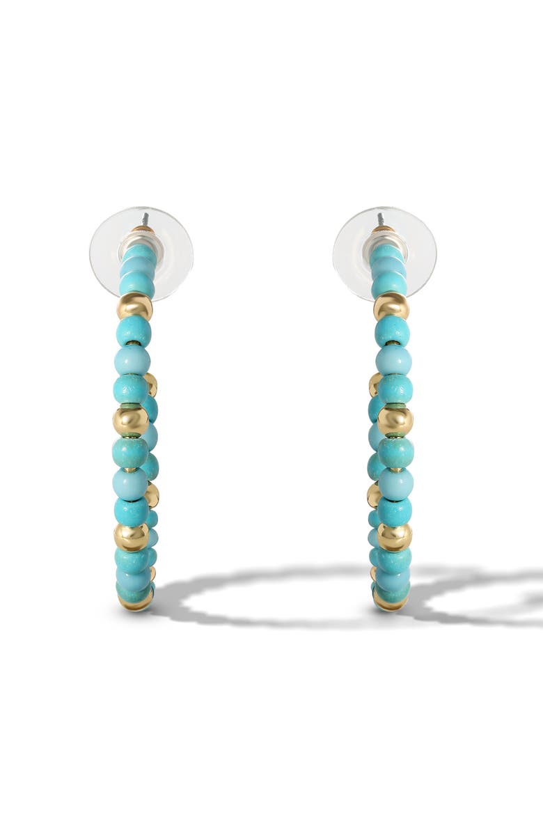 Jessica Simpson Turquoise Gold Bead Hoop Earrings, Turquoise Hoop Earrings, Alternate, color, Gold, Silver, Turquoise