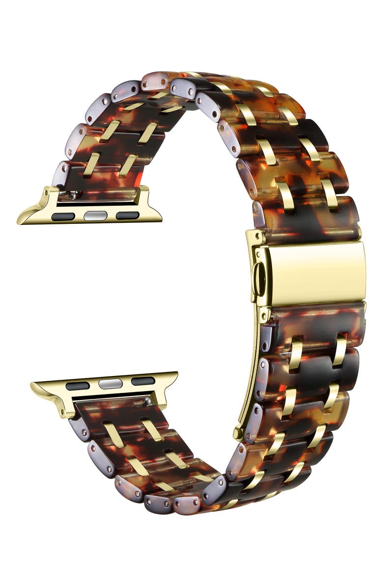 Posh Tech Alana Resin & Stainless Steel Apple Watch<sup>®</sup> Bracelet Watchband, Alternate, color, Brown Tortoise/ Gold
