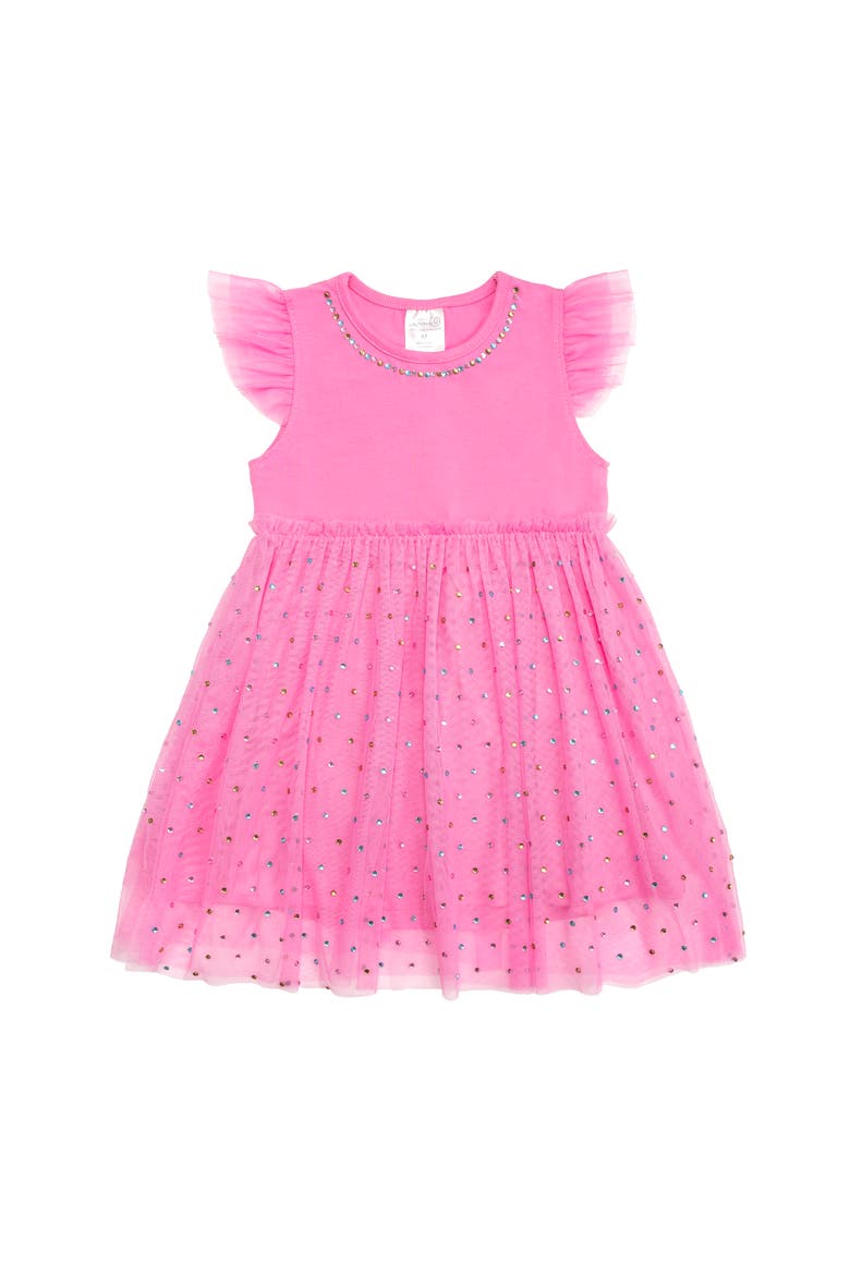 Raspberry Rhinestone Short Sleeve Tutu Dress, Main, color, Raspberry