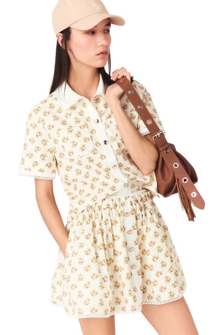 Patterned shirt with croquet trim, Main, color, Yellow small flowers print