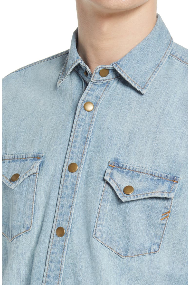 Distressed Denim Slim Fit Western Shirt, Alternate, color, DENIM WASH