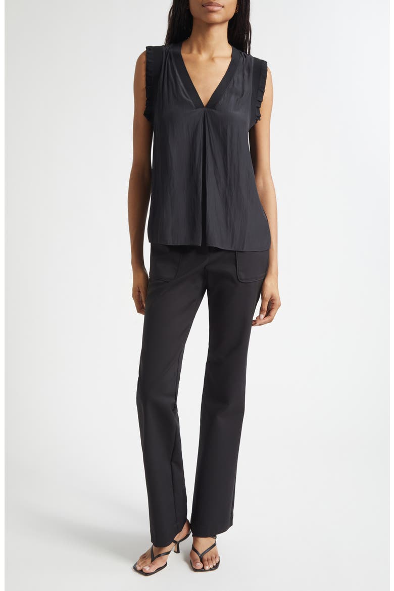 Zandra Ruffle Trim Sleeveless Top, Alternate, color, BLACK