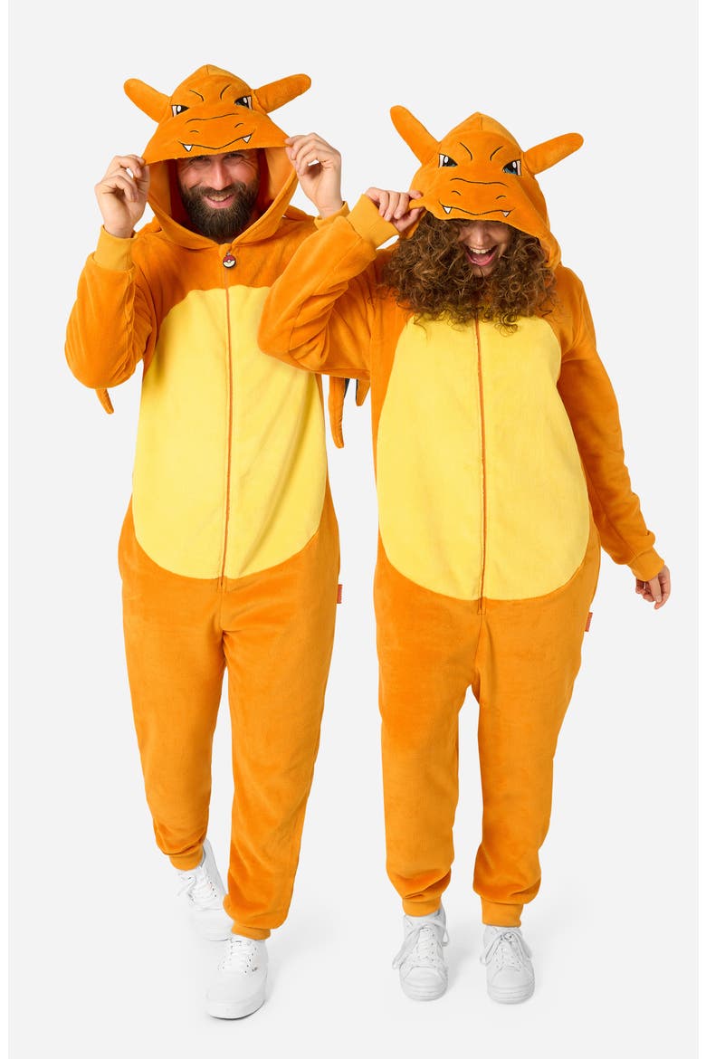 Pokémon Charizard Hooded Fleece Jumpsuit, Alternate, color, ORANGE
