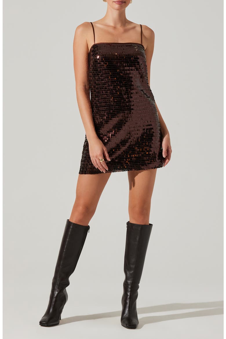 Porscha Sequin Minidress, Main, color, BROWN