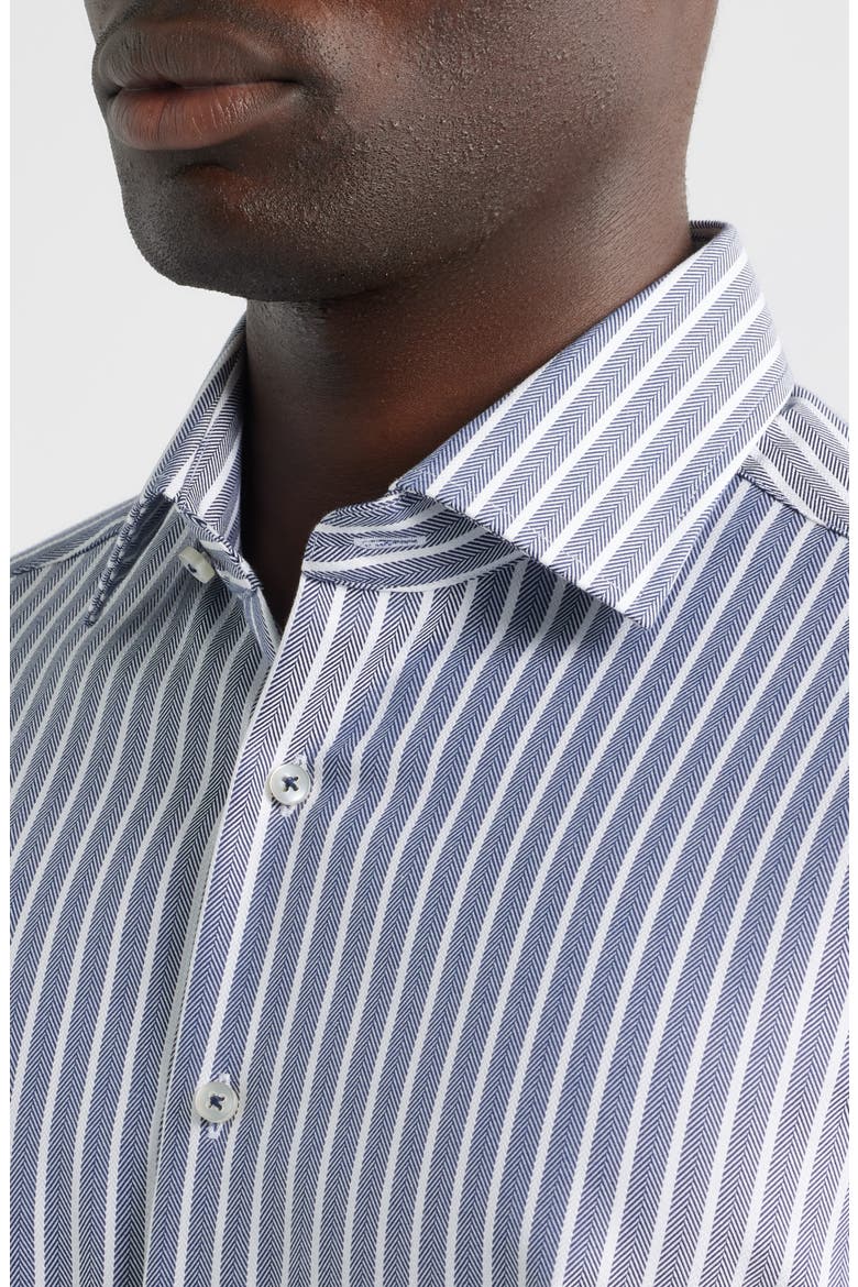 Modern Fit Stripe Non-Iron Cotton Herringbone Dress Shirt, Alternate, color, BLUE GREY