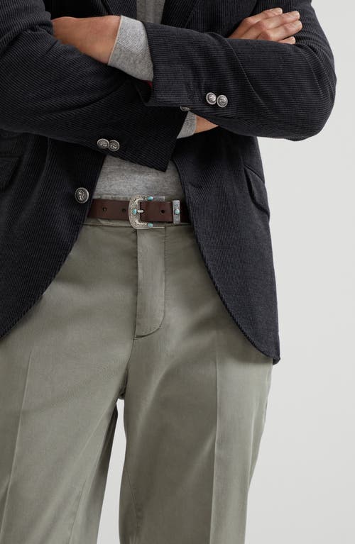 Brunello Cucinelli Pima Cotton Comfort Gabardine Italian Trousers In Green