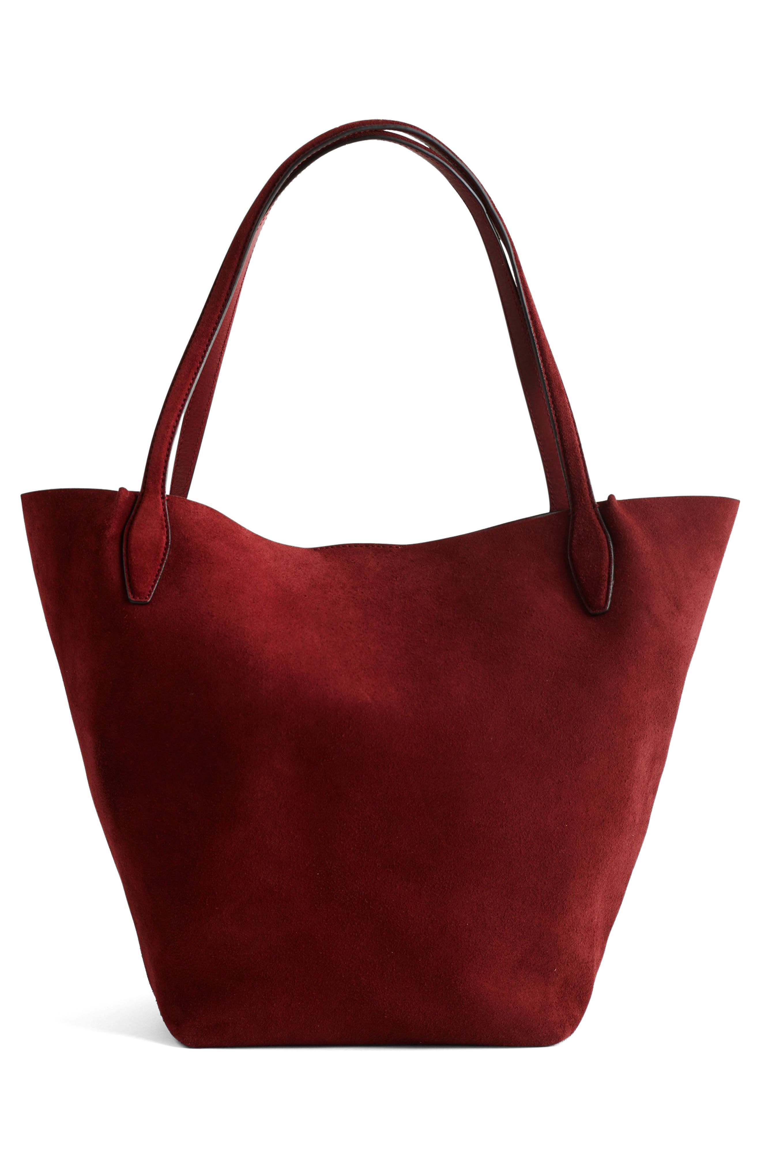The Shopper Tote in Soft Grain Suede, Alternate, color, SANGRIA