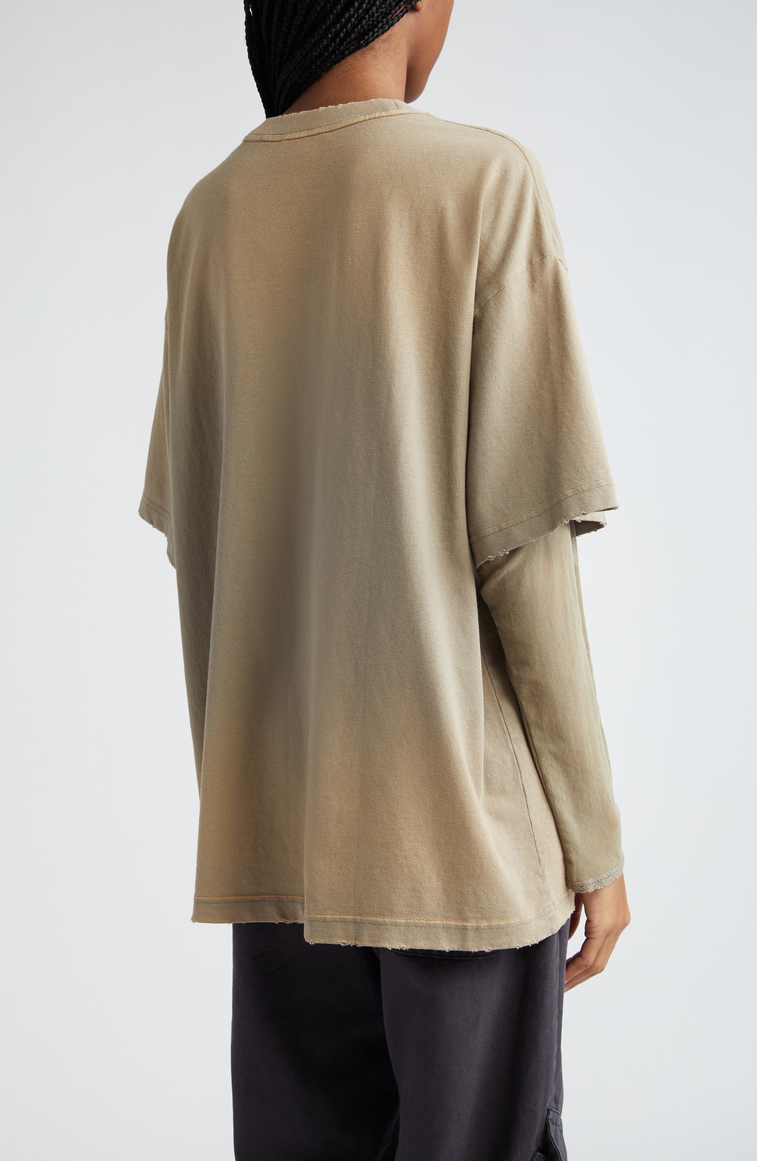 Edra Layered Look Distressed Cotton Graphic T-Shirt (Women