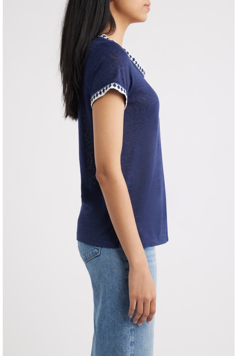 Crochet Trim T-Shirt, Alternate, color, NAVY/ WHITE
