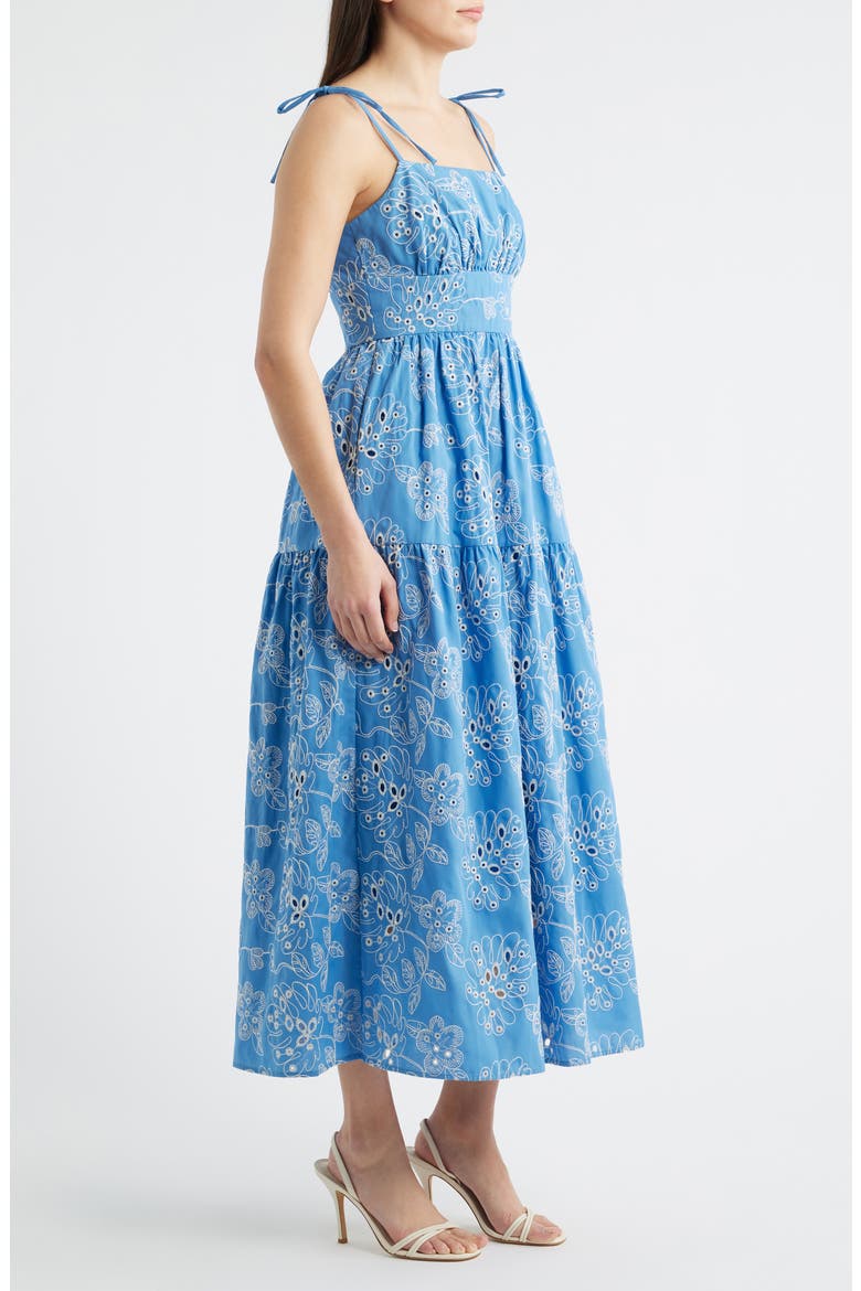 Cotton Blend Eyelet Midi Sundress, Alternate, color, BLUE MULTI