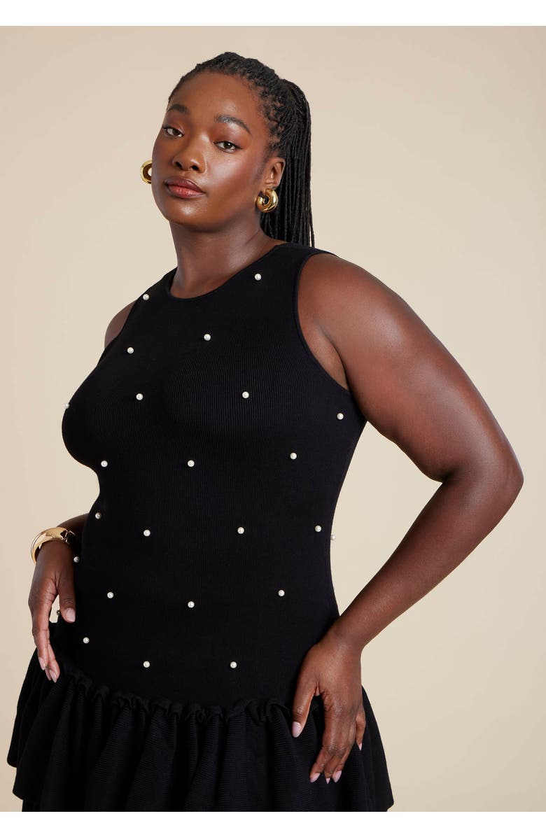 ELOQUII Embellished Sleeveless Mini Sweater Dress, Alternate, color, Black Onyx