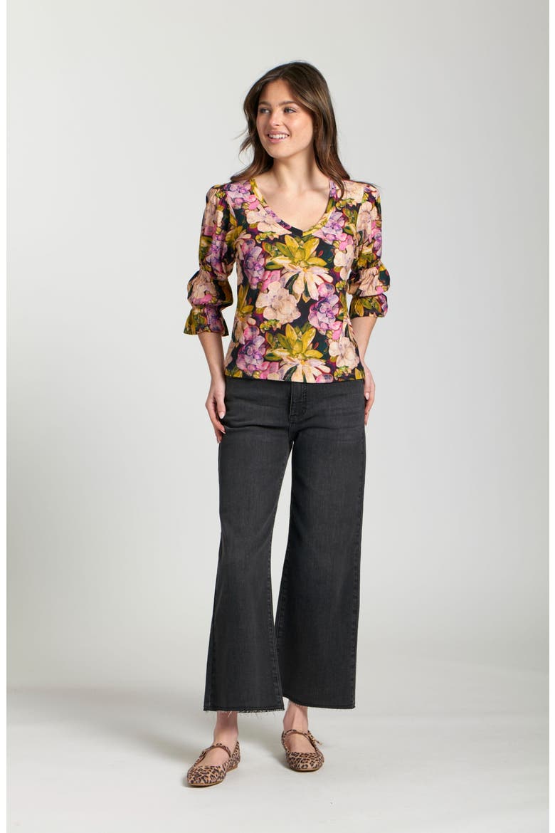 Floral Renaissance Sleeve V-Neck Tee, Alternate, color, BERRY MULTI
