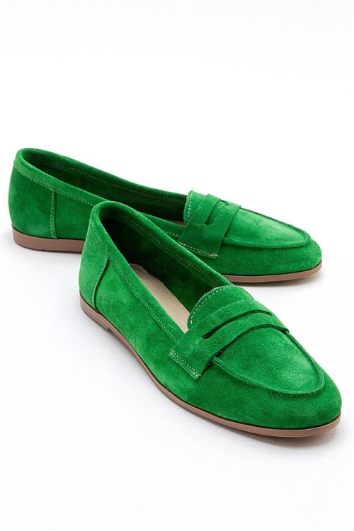 Forever & Always Shoes Dorothy Leather Loafer In Green Suede Leather