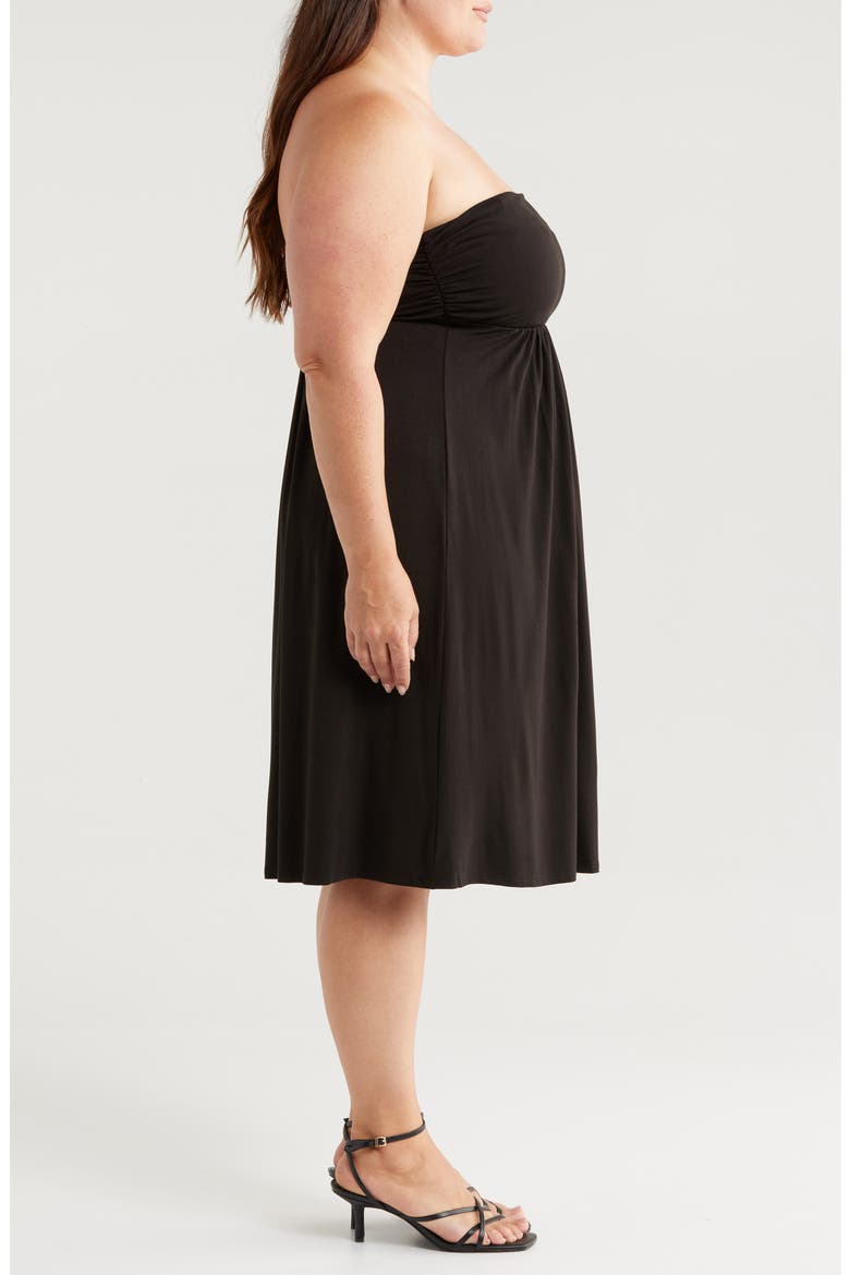Strapless Jersey Midi Dress, Alternate, color, BLACK