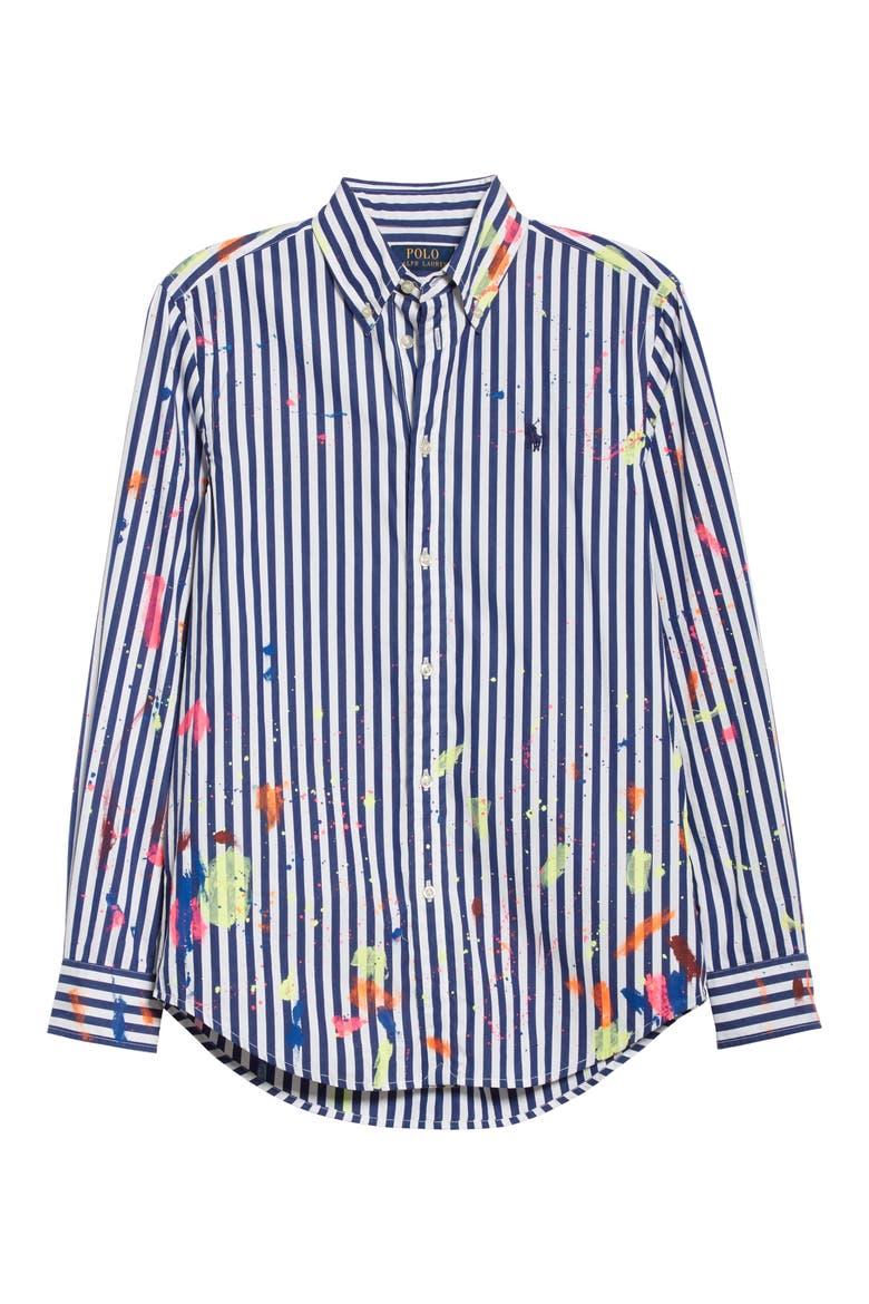 Paint Splatter Stripe Cotton Shirt, Alternate, color, 525 NAVY/ WHITE