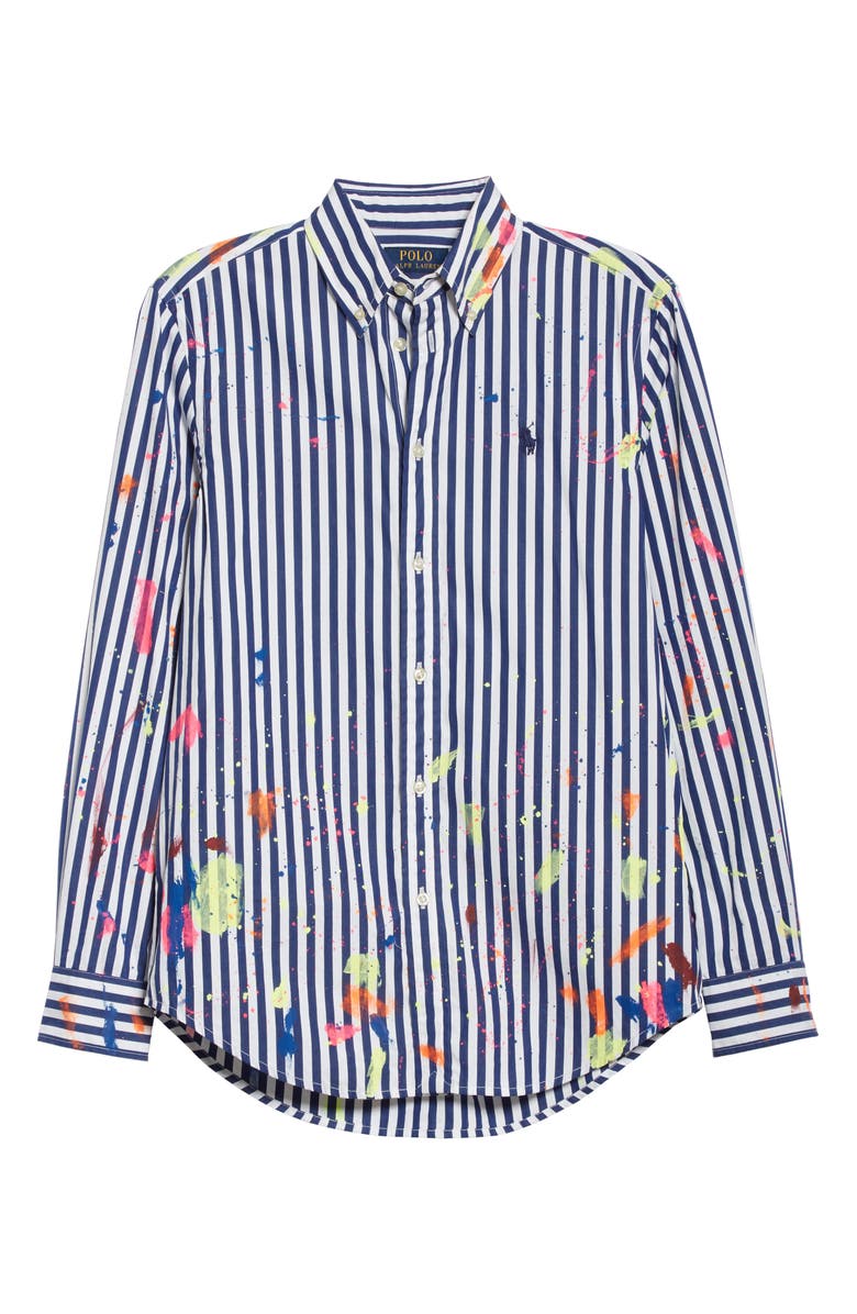 Polo Ralph Lauren Paint Splatter Stripe Cotton Shirt, Alternate, color, 