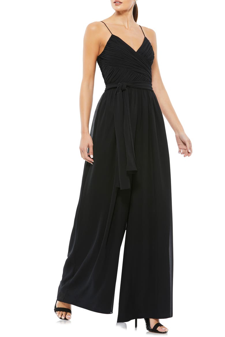 Ruched Wide Leg Jumpsuit, Main, color, BLACK