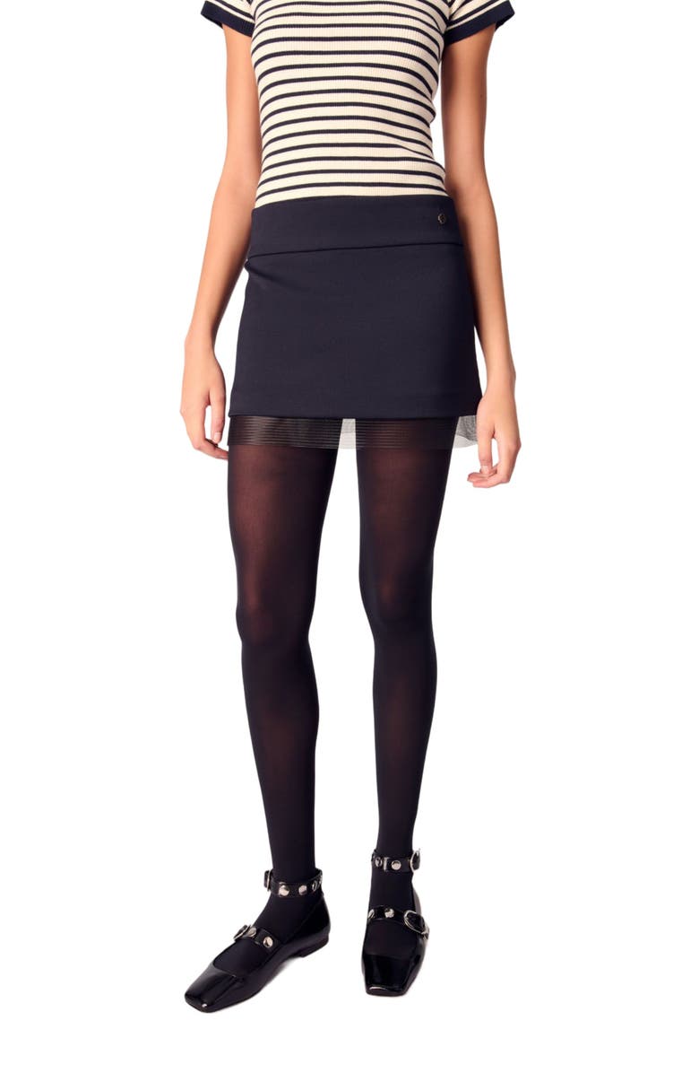 maje Wool blend and tulle skirt, Alternate, color, Navy