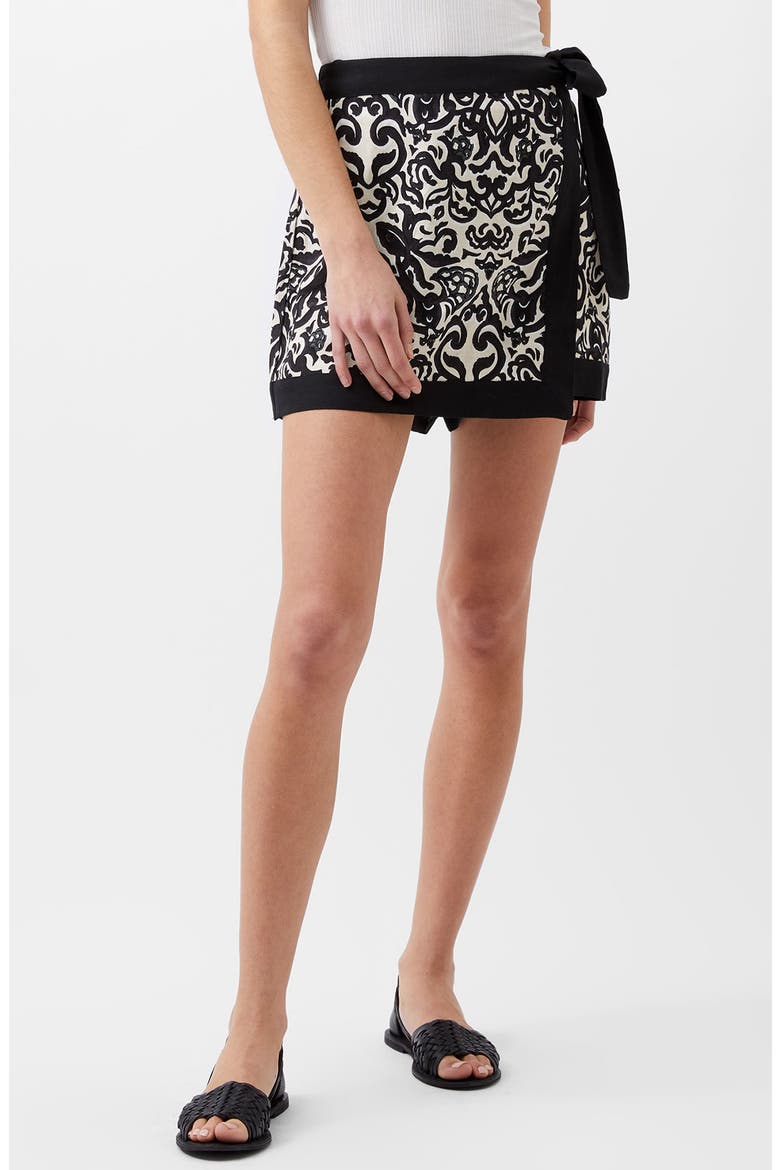 Cristyn Birdie Floral Jacquard Linen Miniskort, Main, color, 10-CLASSIC CREAM-BLACK