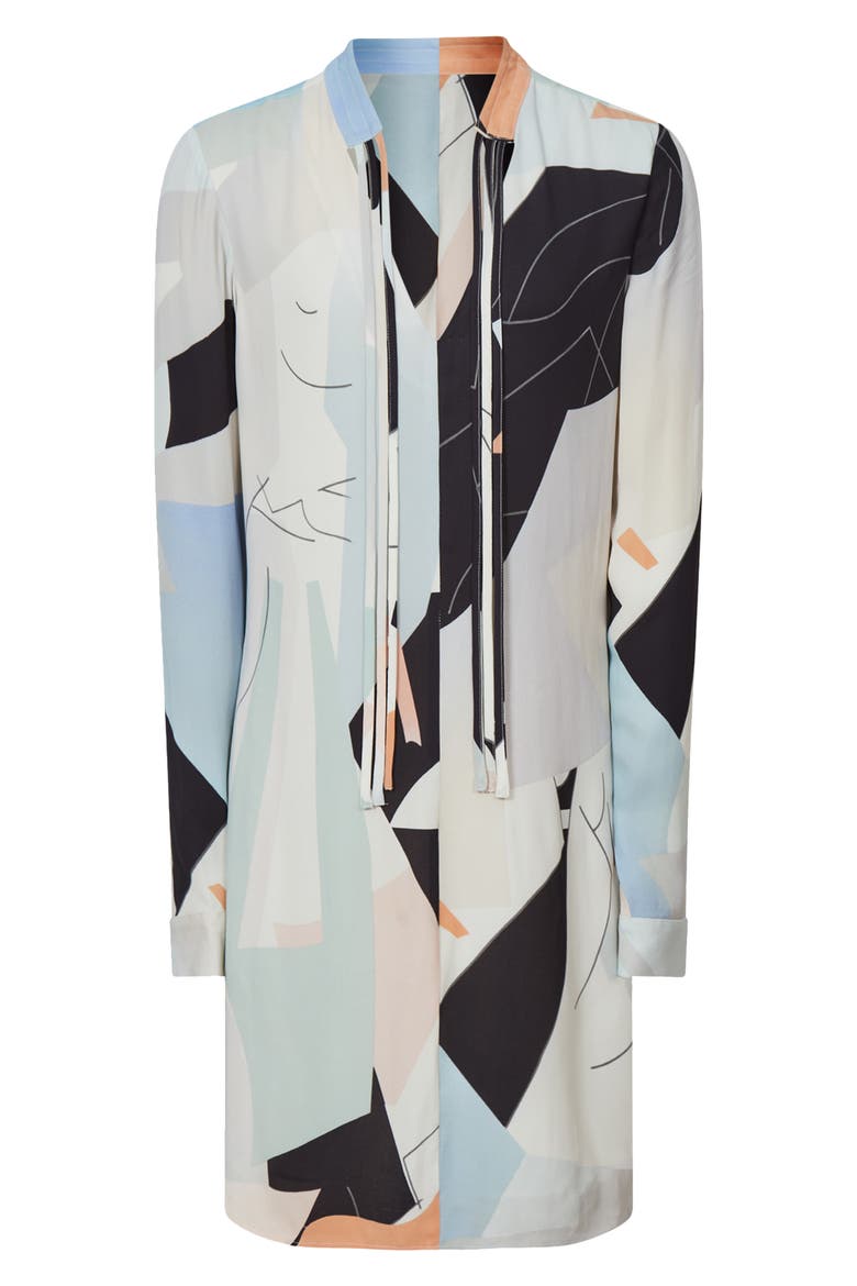 Rosa Print Tie Neck Long Sleeve Shift Dress, Alternate, color, BLUE