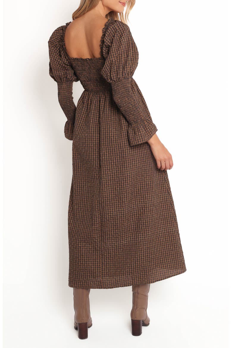 Cyrena Long Sleeve Fit & Flare Maxi Dress, Alternate, color, BROWN CHECK