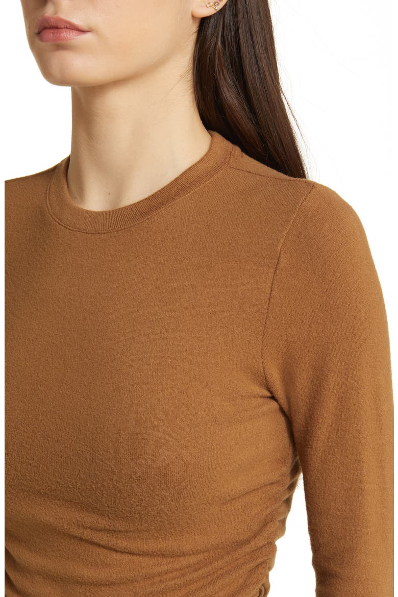 Long Sleeve Ruched Brushed Jersey Top, Alternate, color, PECAN SHELL