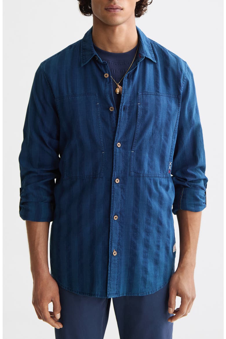 Textured Indigo Button-Up Shirt, Main, color, WASHED INDIGO