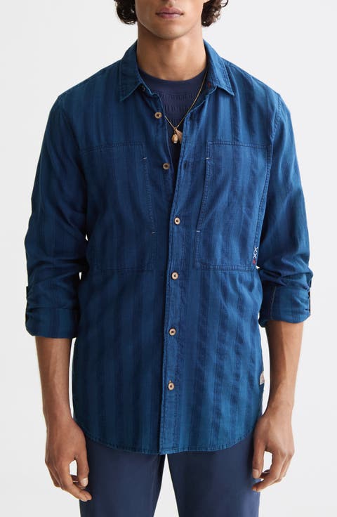Textured Indigo Button-Up Shirt