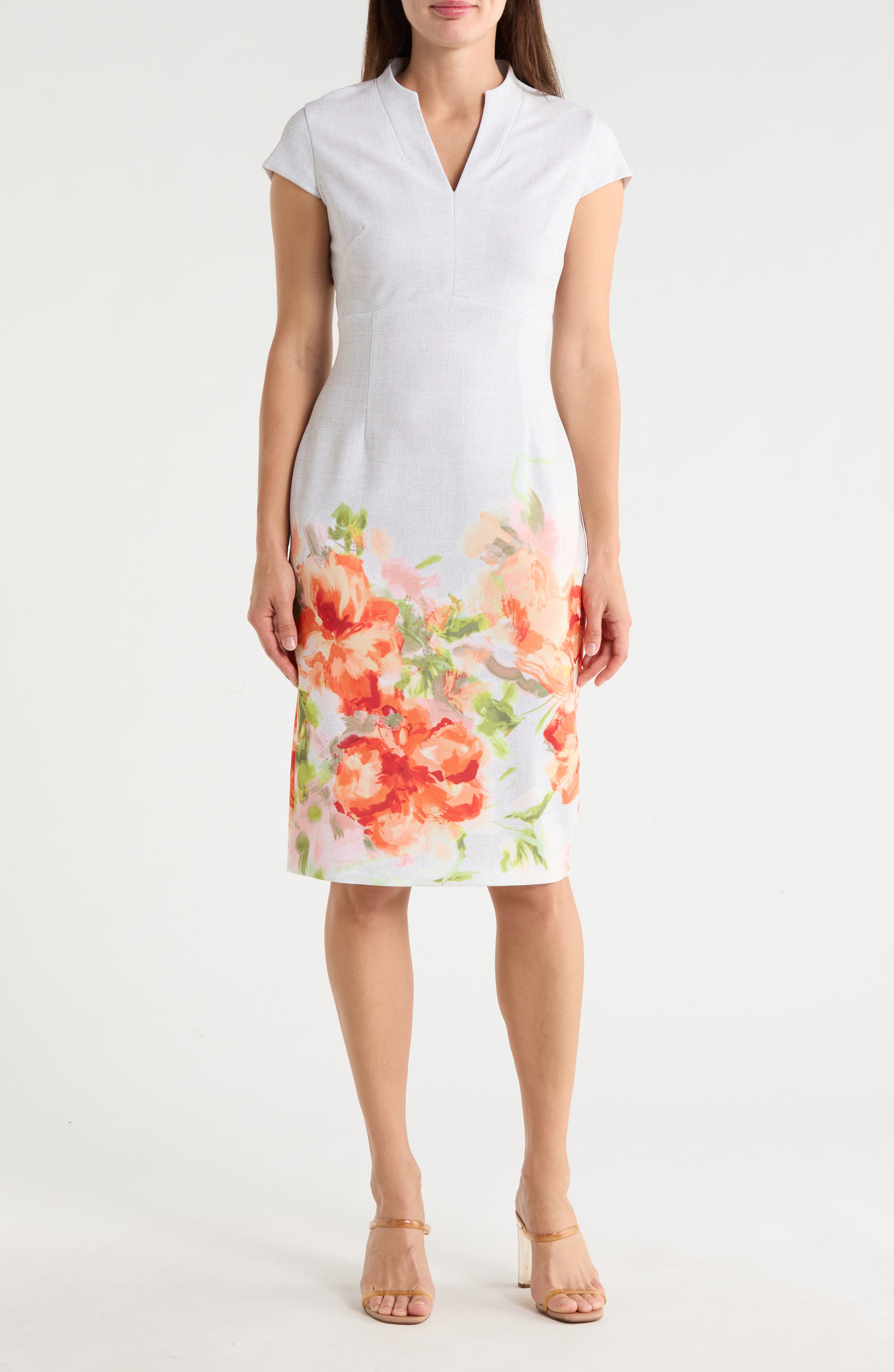 Calvin Klein Placed Floral Print Cap Sleeve Sheath Dress