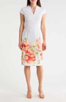 Calvin Klein Placed Floral Print Cap Sleeve Sheath Dress