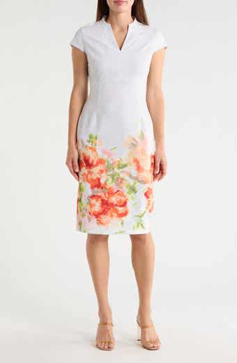 Calvin Klein Placed Floral Print Cap Sleeve Sheath Dress