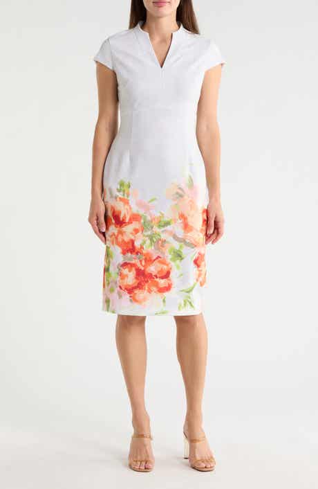Calvin Klein Placed Floral Print Cap Sleeve Sheath Dress