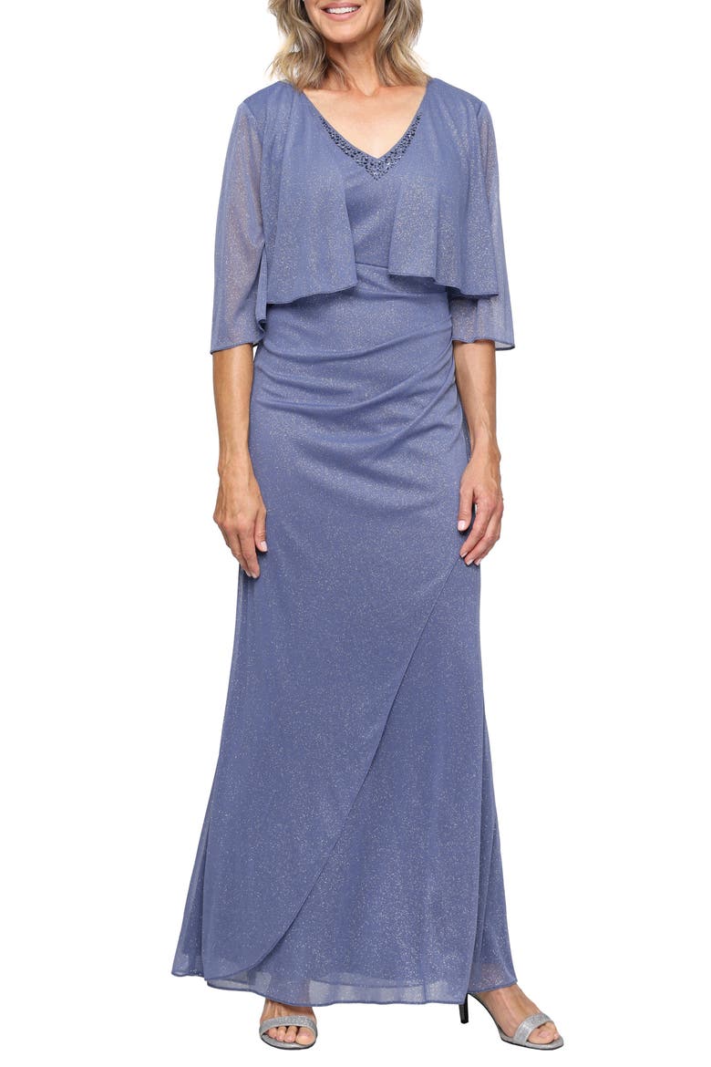 Glitter A-Line Jacket Dress, Main, color, DUSTY BLUE