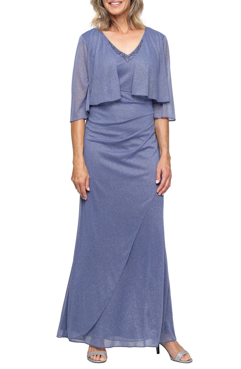 SL FASHIONS Glitter A-Line Jacket Dress, Main, color, Dusty Blue