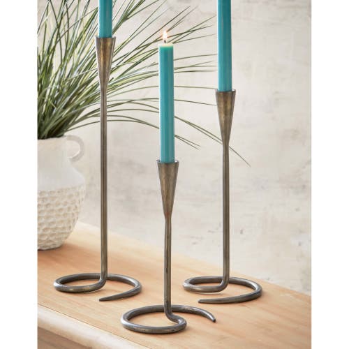 Tag Loop Metal Taper Holder Large Dark Gray Iron Candle Holder In Gray