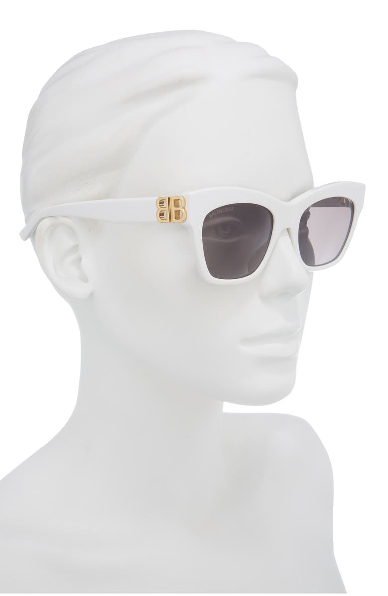 Balenciaga 53mm Cat Eye Sunglasses, Alternate, color, White/ Gold/ Grey
