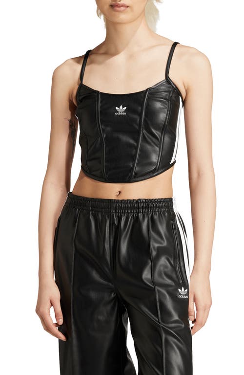 adidas Originals Firebird Faux Leather Crop Corset Camisole in Black at Nordstrom, Size 6