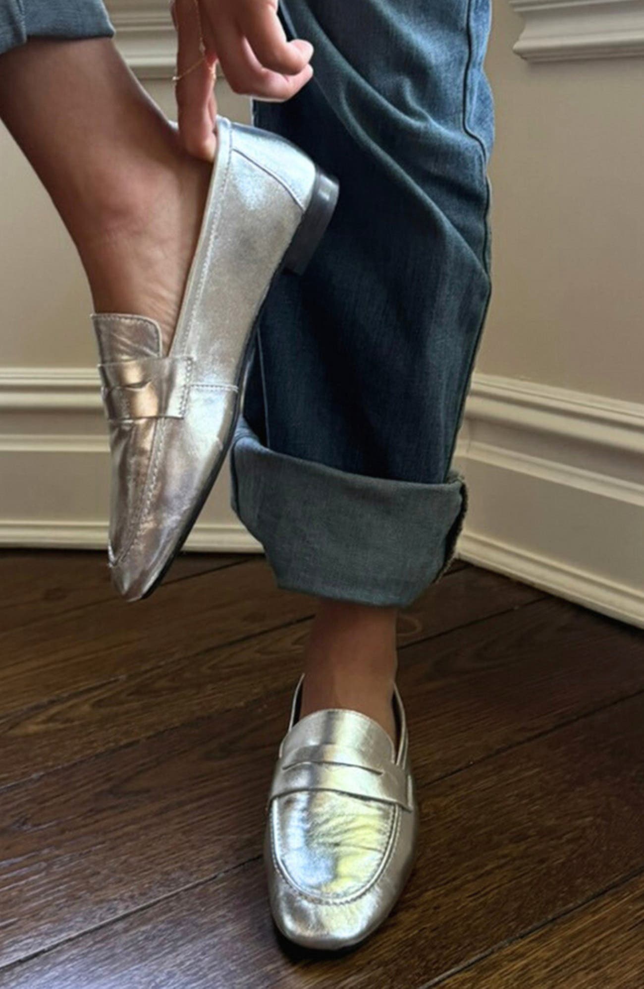 Amie Rafa Tennis Leather Loafers, Alternate, color, Silver