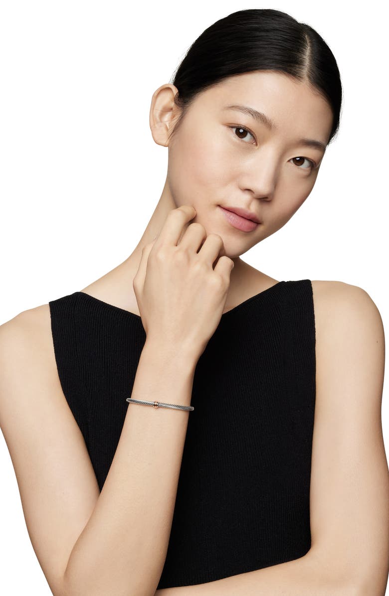 David Yurman Classic Cable Station Bracelet in Sterling Silver with 18K Gold, 4mm, Alternate, color, Silver/ Rose Gold