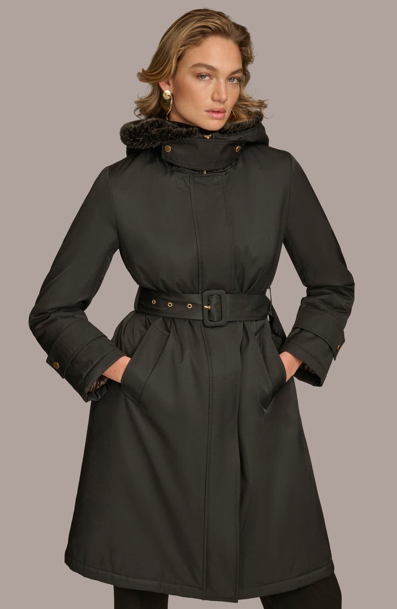 Donna Karan New York Faux Fur Trim Puffer Coat, Alternate, color, 