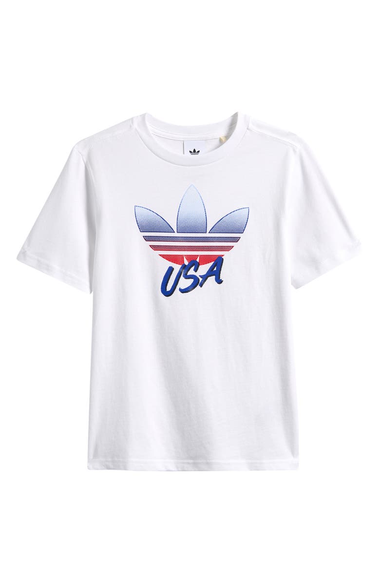 adidas Originals Kids' Trefoil World Cup Cotton Graphic T-Shirt, Main, color, White