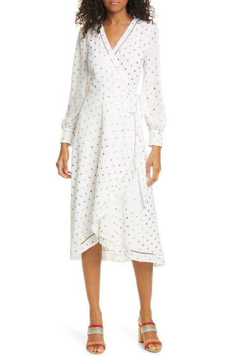 Tansie Metallic Dot Long Sleeve Wrap Dress