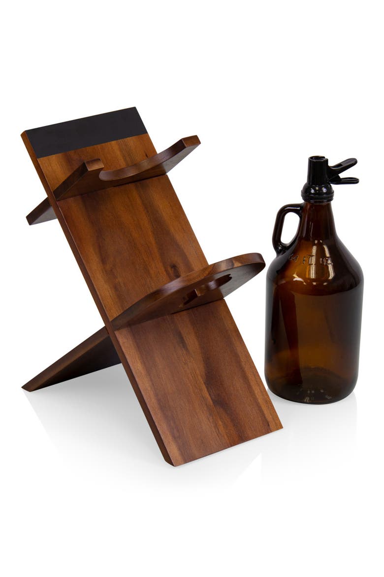 Growler Stand with 64oz Glass Growler, Alternate, color, ACACIA WOOD