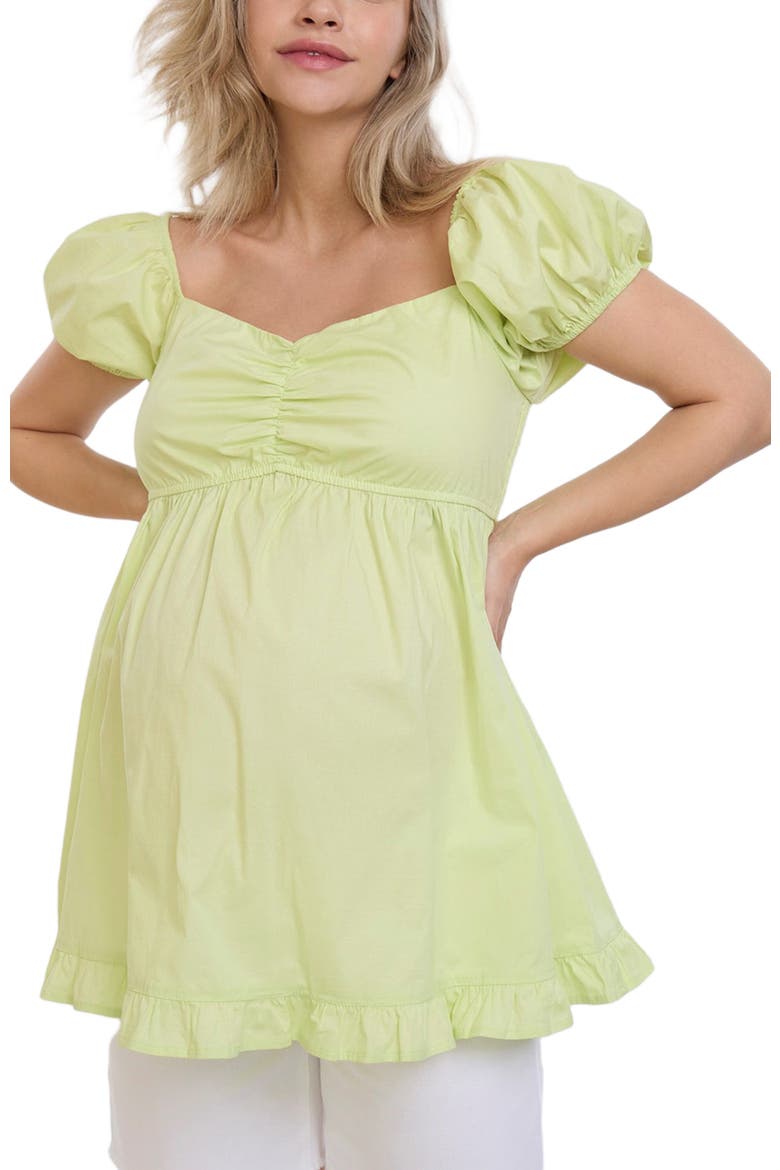 Off the Shoulder Short Sleeve Babydoll Maternity Top, Alternate, color, Soft Lime