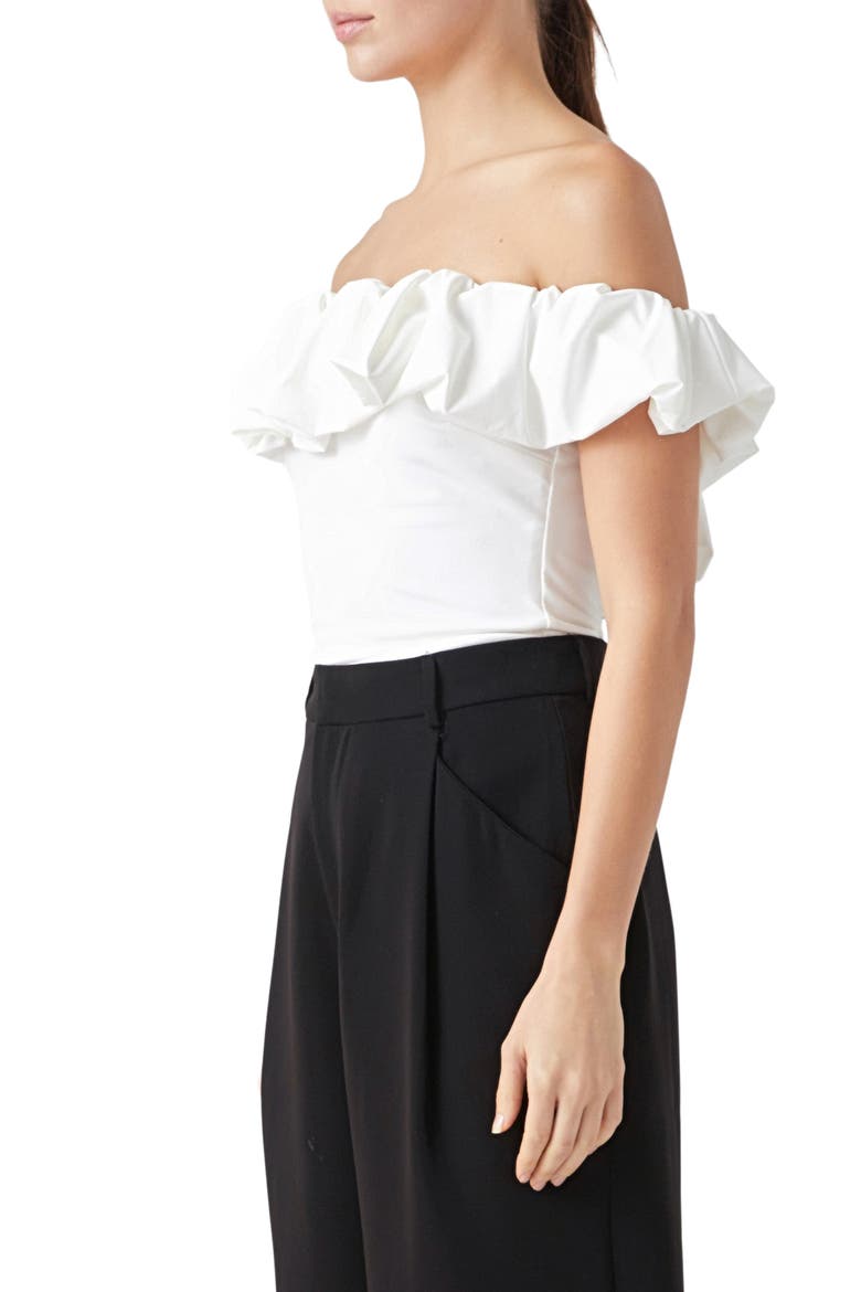 Off the Shoulder Bubble Top, Alternate, color, WHITE