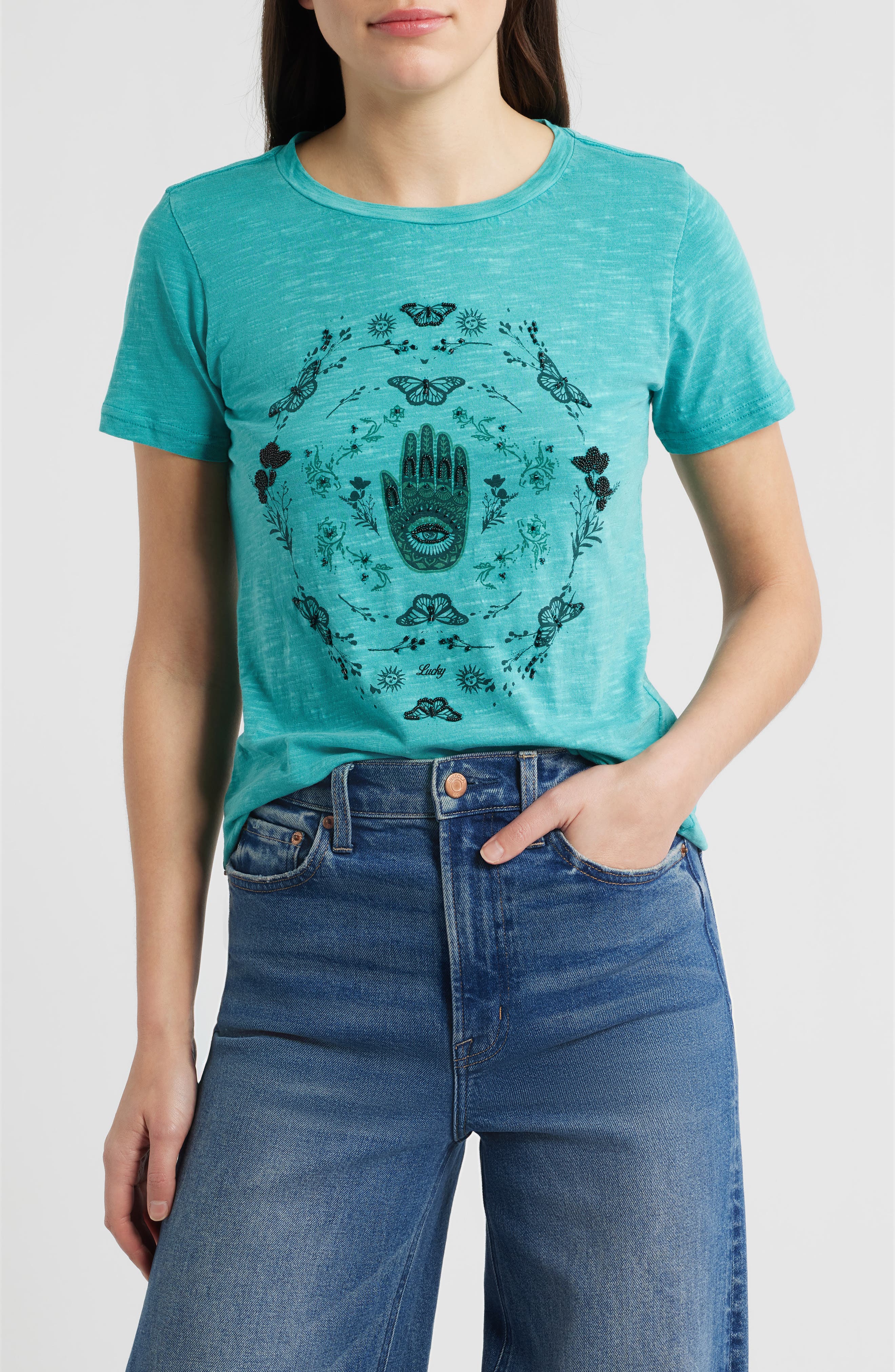 Lucky Brand Hamsa Butterfly Frame Cotton Graphic T-Shirt